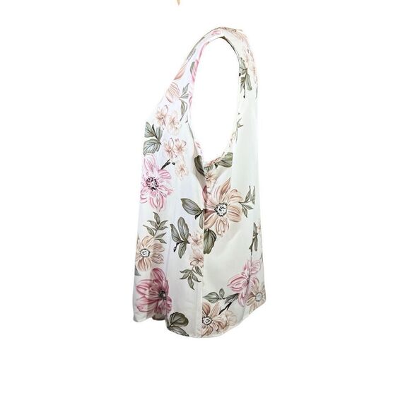 Emory Rose Pleated Tank Top Size XL Sleeveless Blouse Floral  Asymmetrical Light - Picture 10 of 14